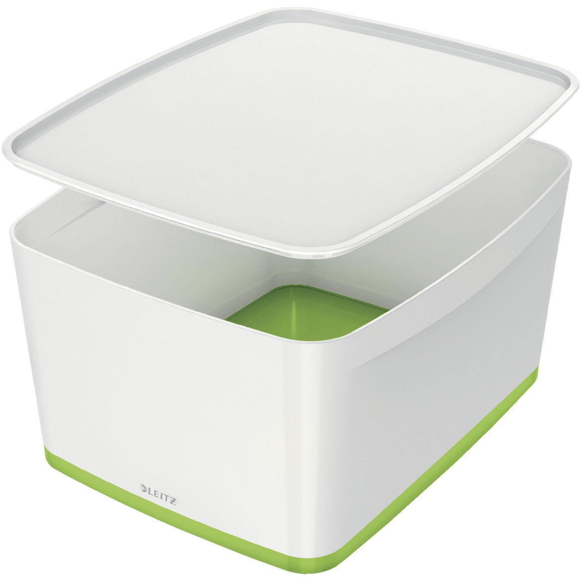 Leitz MyBox opbevaringsboks med låg i størrelsen large i farven hvid/ny grøn