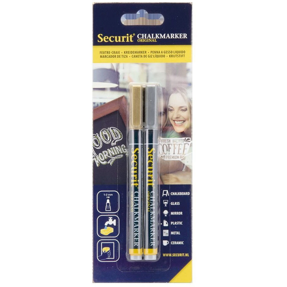 Securit kridtmarker 1-2mm sølv/guld 2stk
