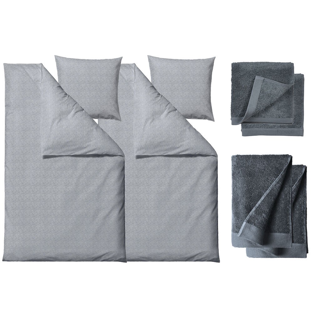 Chambray Organic sengetøj 140x200 cm blue & Comfort Organic håndklæder 4 stk china blue - Daarbak Redoffice A/S