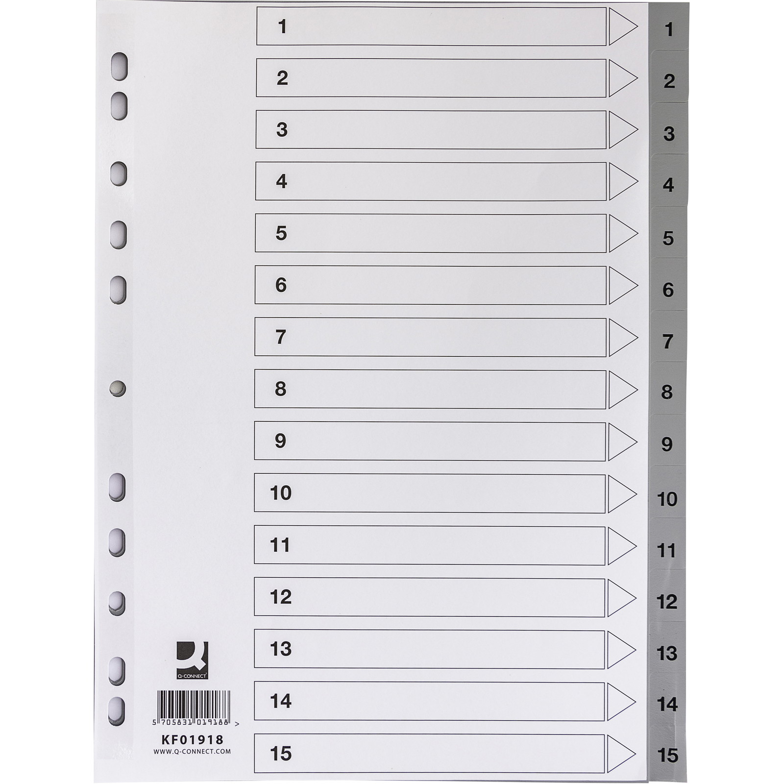 Q-connect A4 register 15 tabs grå