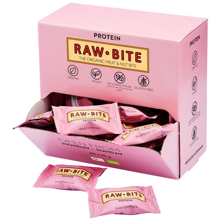 Rawbite Protein økologisk snackbar 15 g 45 stk