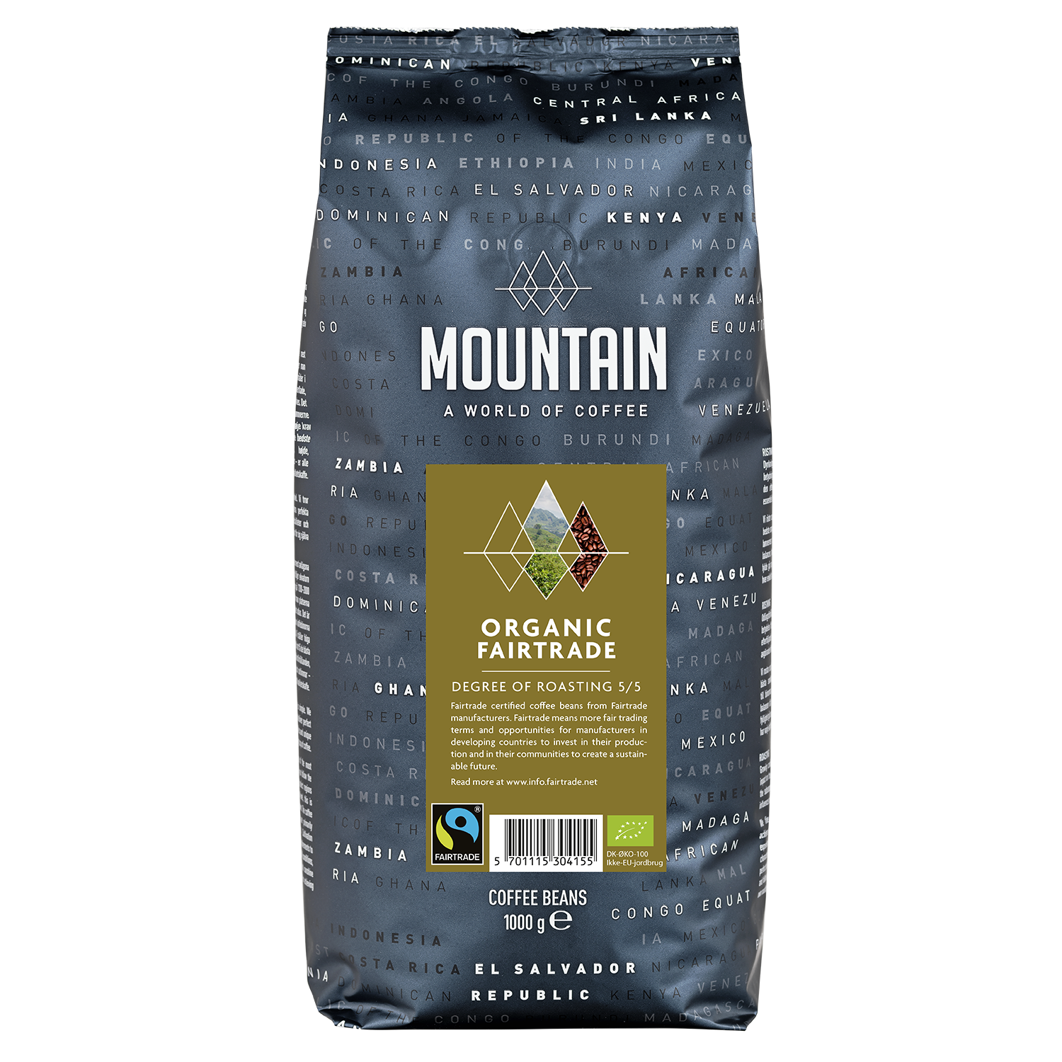 6 x Mountain Organic Fairtrade kaffe hele bønner 1 kg