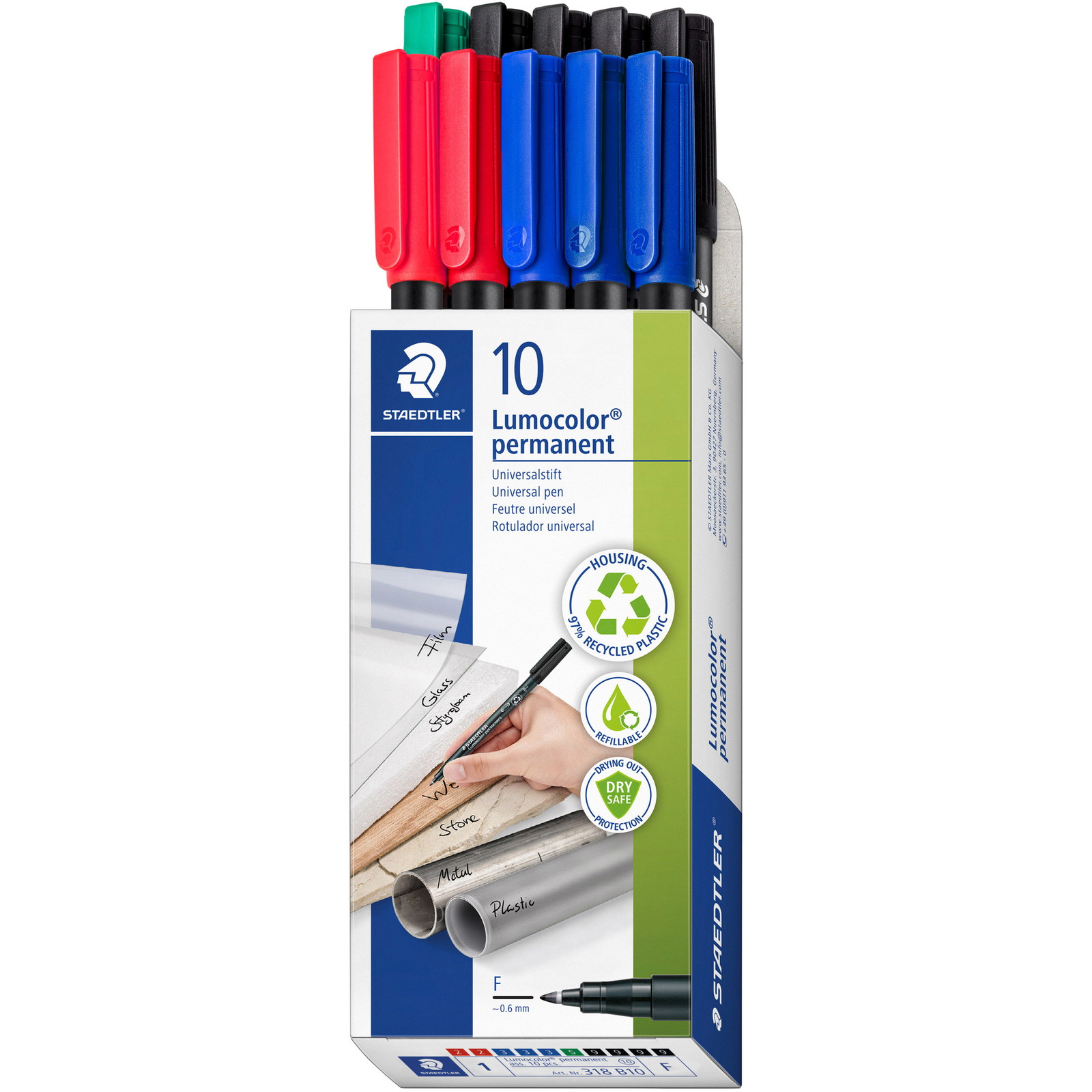 10 x Staedtler Lumocolor 318F permanent overheadpenne 0,6mm 10 stk