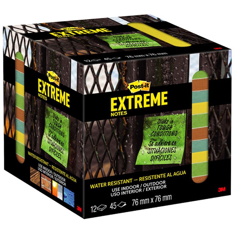 Post-It Extreme notes Pk/12 blk 76x76mm ass farver