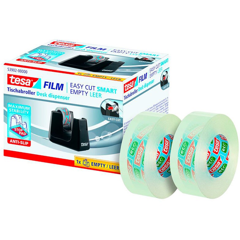 Tesa® Easy Cut dispenser sort med 2rl Eco & Clear tape 19mm