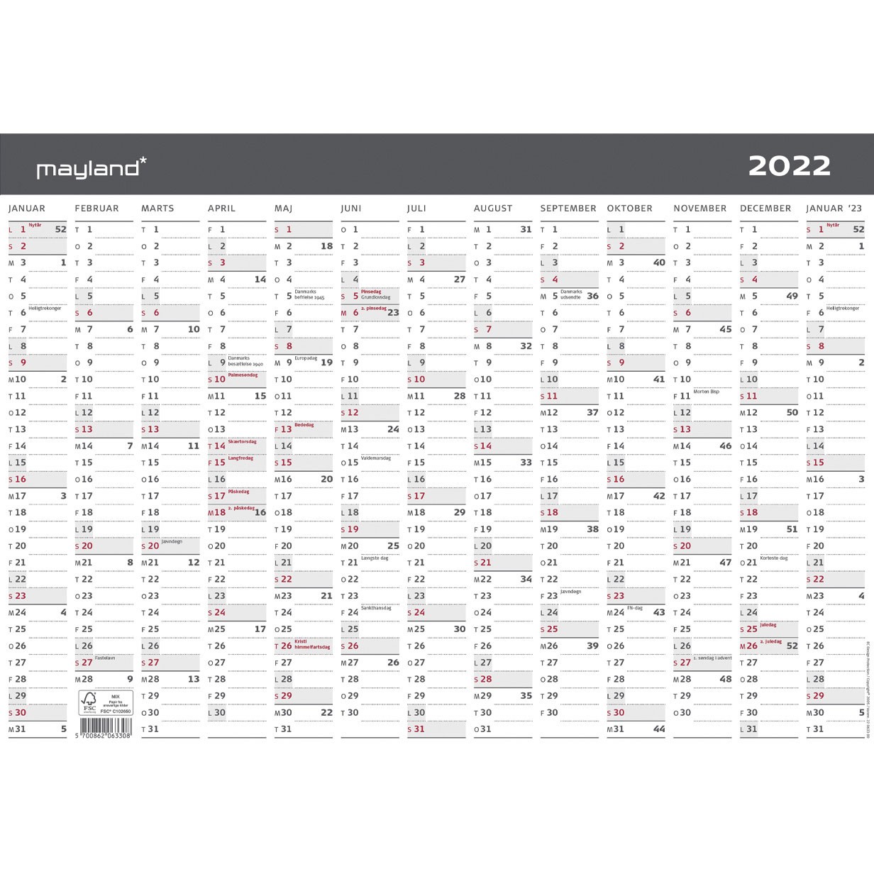 Mayland kontorkalender 1x13 mdr A3 22063300