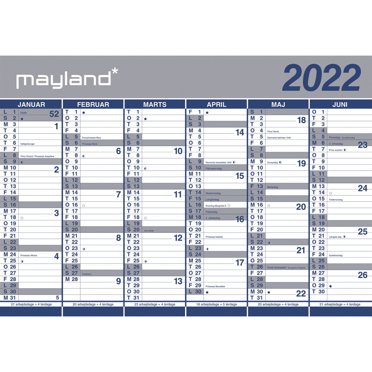 Mayland 2022 22064000 kæmpe vægkalender 70x100cm