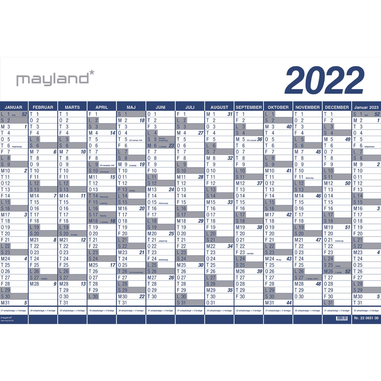 Mayland 2022 22065100 kæmpe vægkalender 70x100cm