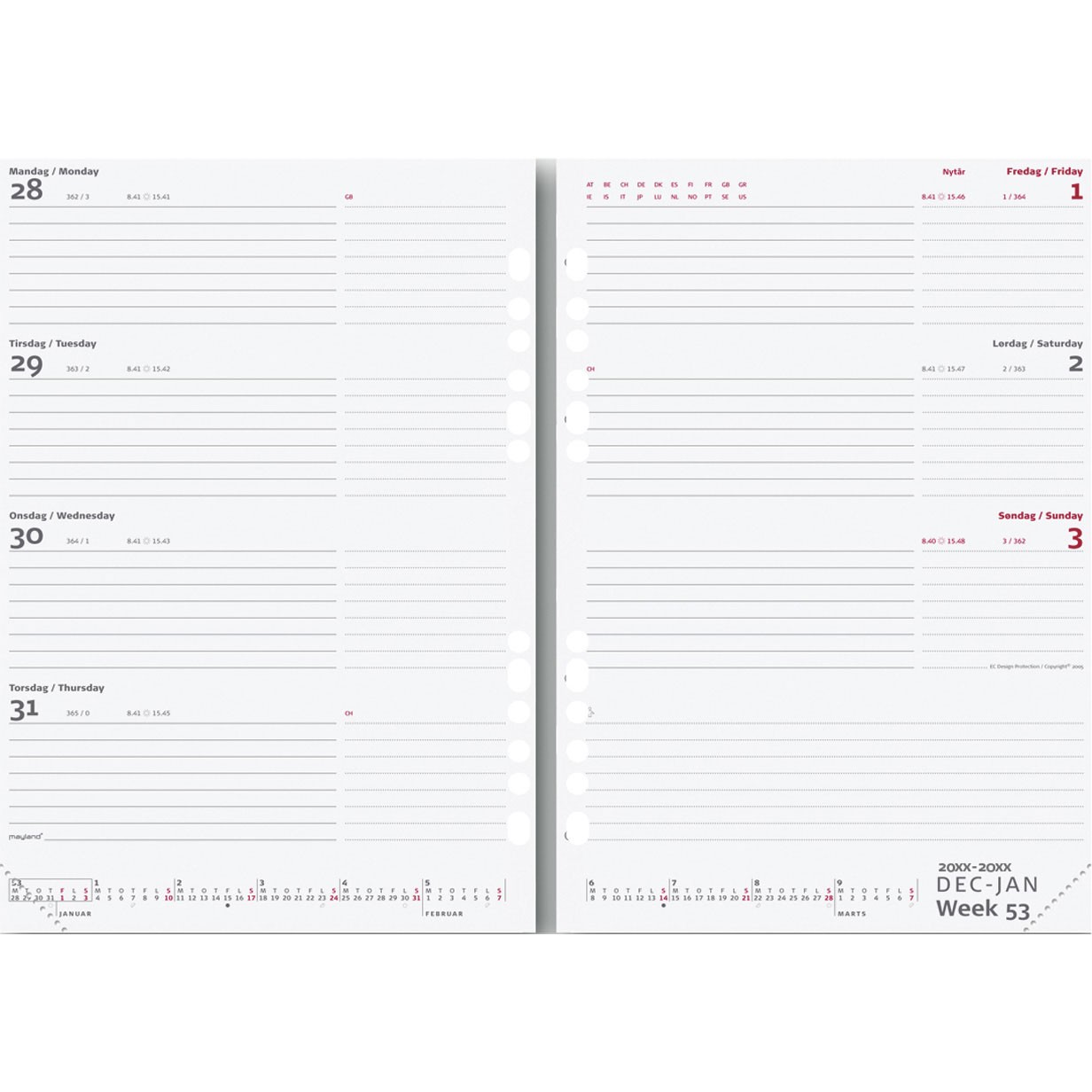 Mayland A5 system kalender ugeopslag tværformat 20,5x15 cm refill 22295100