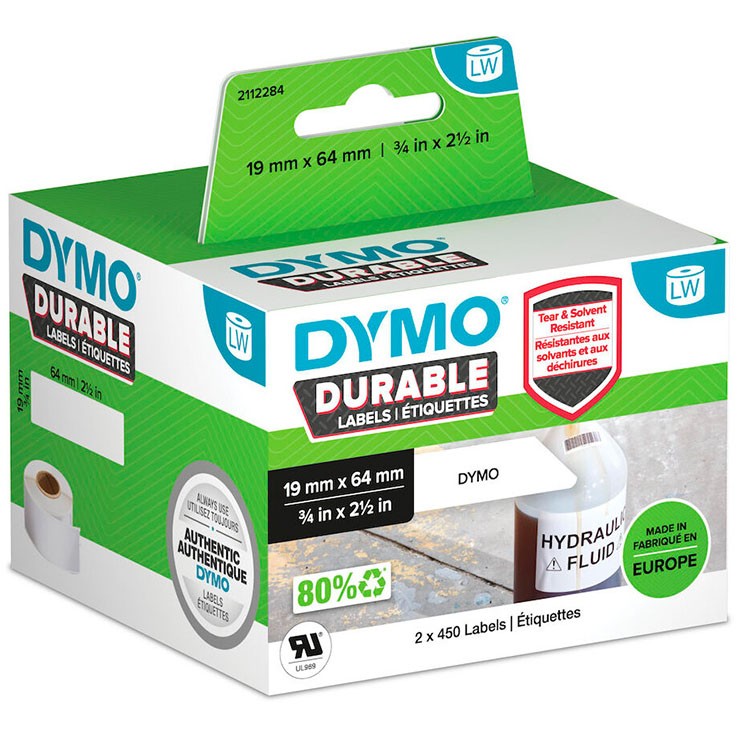Dymo Durable Labels 19x64mm etiket hvid 900stk