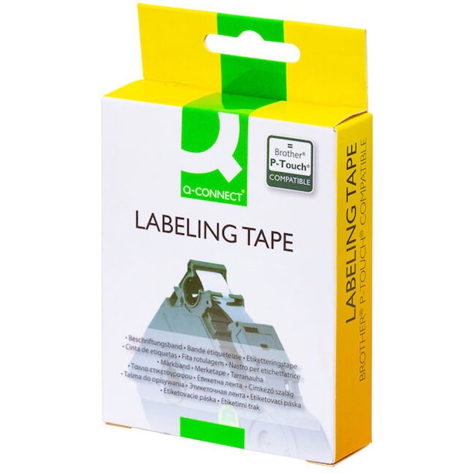 Q-connect TZe-tape 18mm x 8m sort/hvid