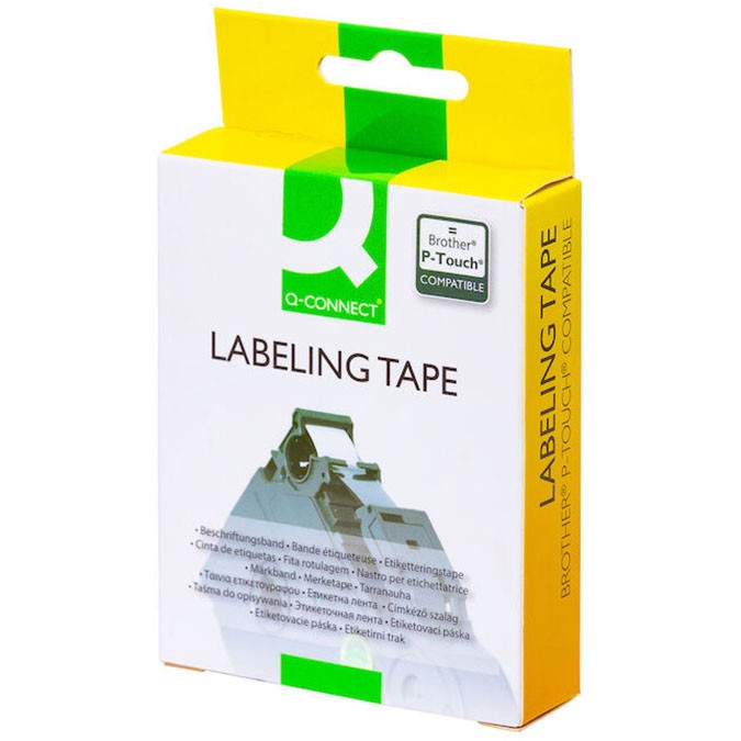 Q-connect TZe-tape 36mm x 8m sort/hvid