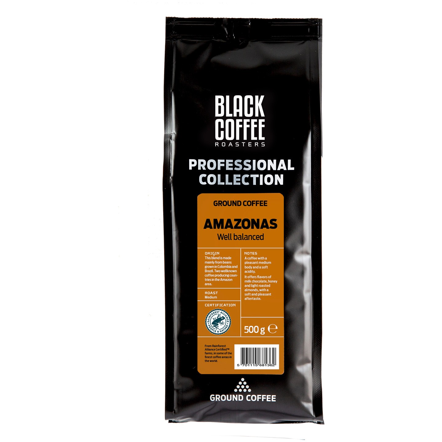 Black Coffee Roasters Amazonas formalet kaffe 500g