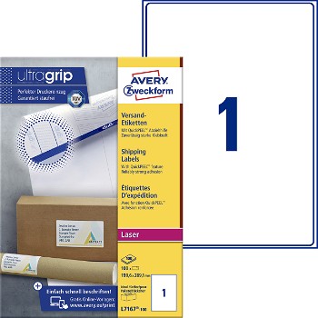 Avery Ultragrip hvide etiketter 289,1x199,6mm 100stk