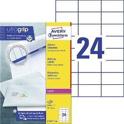 Avery Ultragrip hvide etiketter 37 x 70 mm 2400 stk