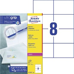 Avery Ultragrip etiketter 74x105mm hvid 800stk