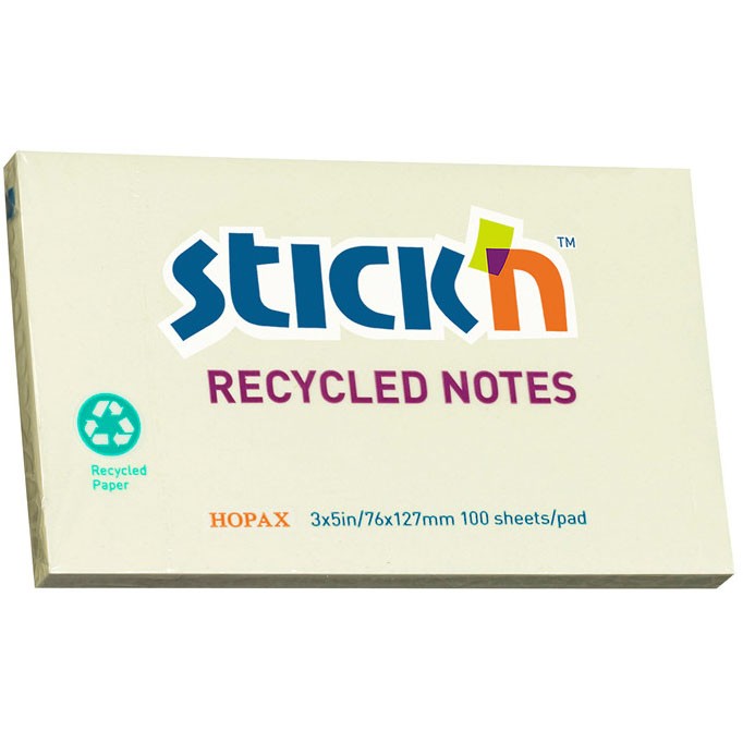 Memoblokke Stick'n Notes Recycled 76x127mm Gul