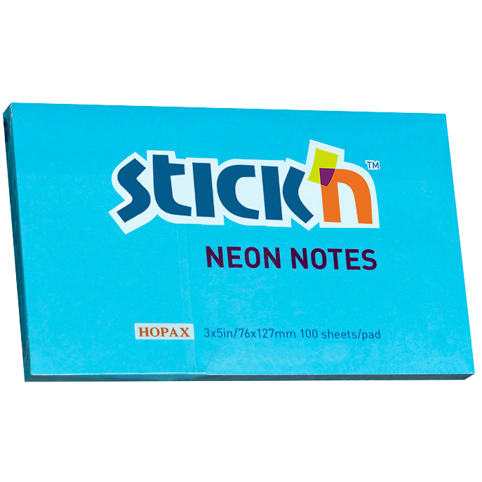 Memoblokke Stick'n Notes 76x127mm Neonblå 12stk