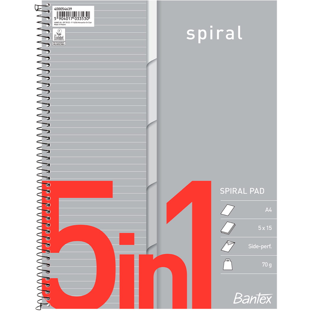10 x Bantex 5in1 Index spiralblok A4+ linjeret