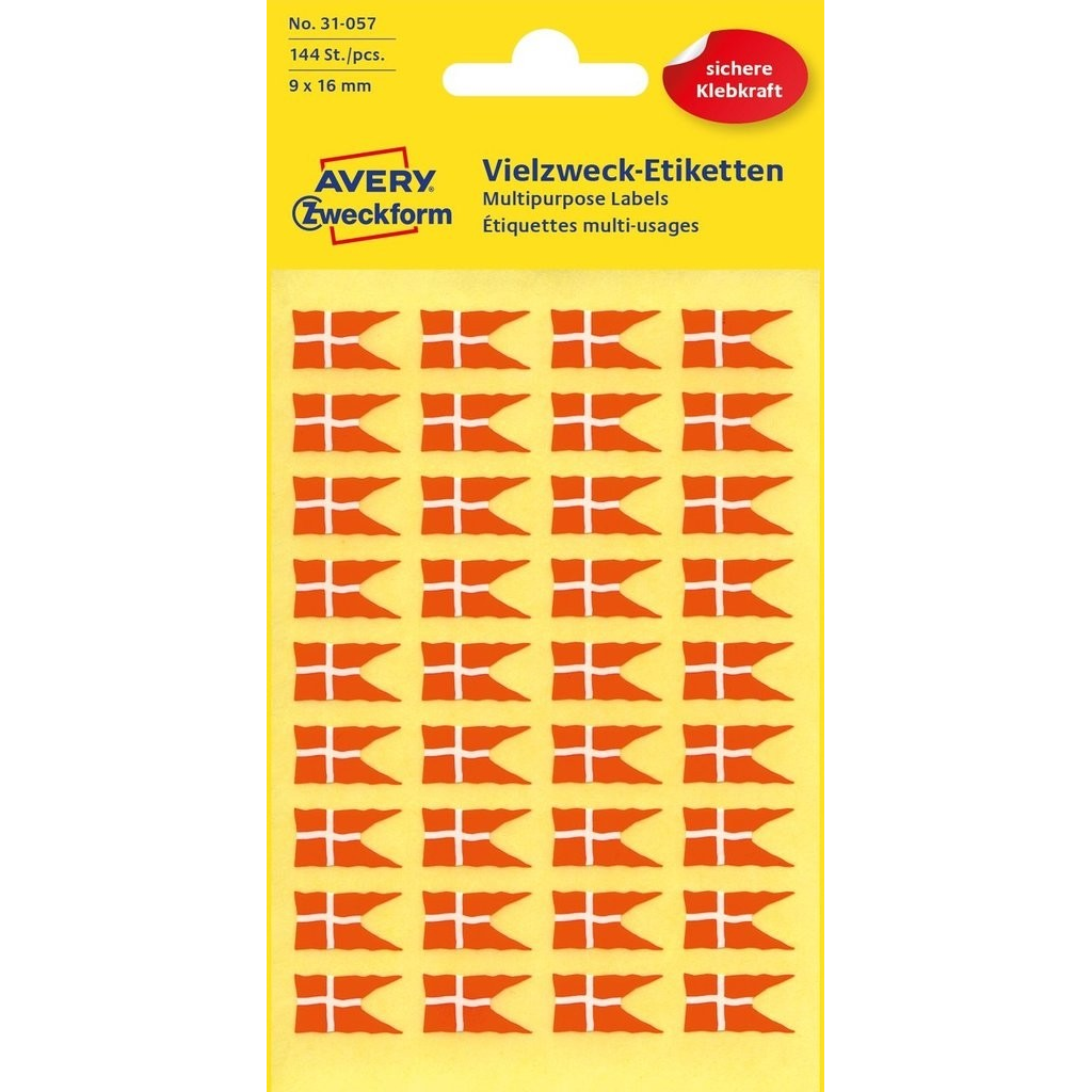 Etiketter Avery Danske Flag Små 9x16mm 144stk