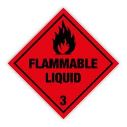 Fareetiket FLAMMABLE LIQUID 100x100mm rød