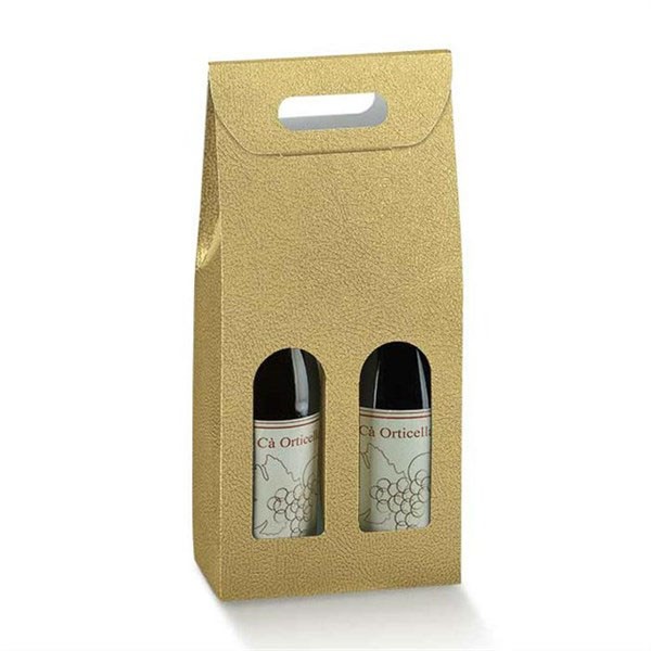 Vinæske til 2 flasker med bæregreb Læderlook Guld