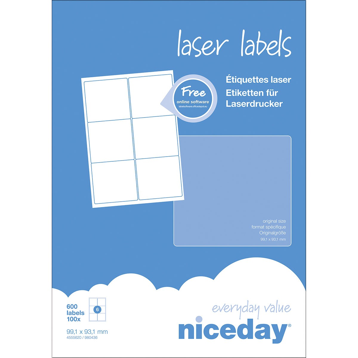 Etiketter NiceDay Universelle B:99,1mm L:93,1mm A4 Hvid