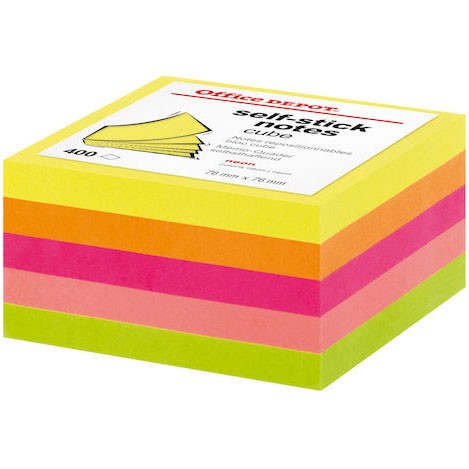 Sticky kubusblok neonfarver 76x76mm Office Depot