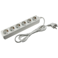 Stikdåse Schuko med 6 Udtag 1,5m Hvid