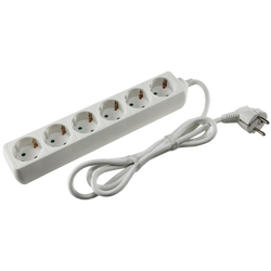 Stikdåse Schuko med 6 Udtag 1,5m Hvid