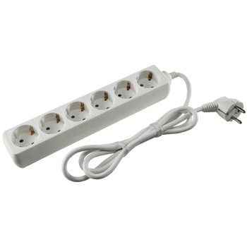 Stikdåse Schuko med 6 Udtag 1,5m Hvid