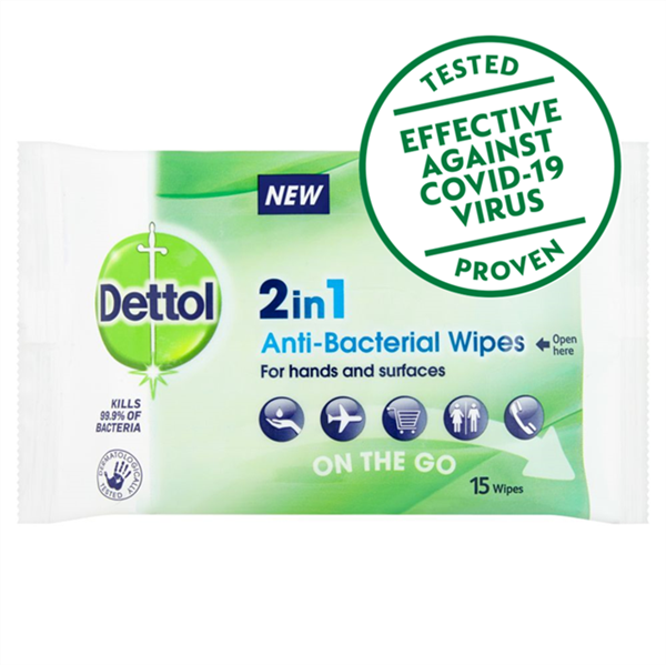 Desinfektionsservietter Dettol Hand Wipes 2-i-1 15stk