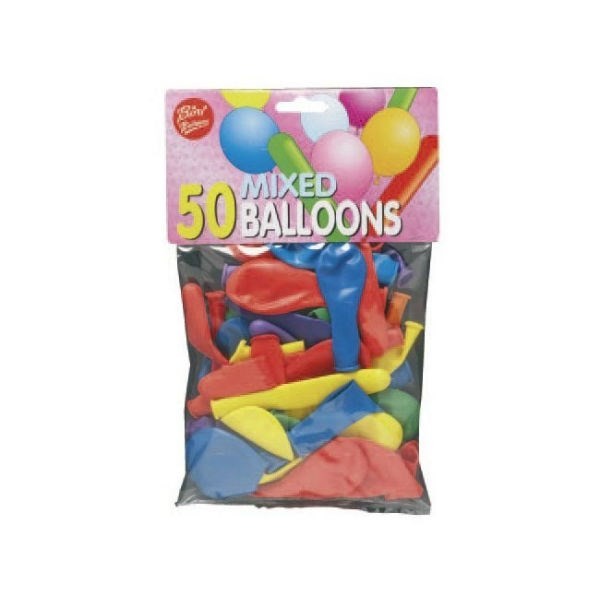 Balloner assorterede farver og størrelser 50 stk
