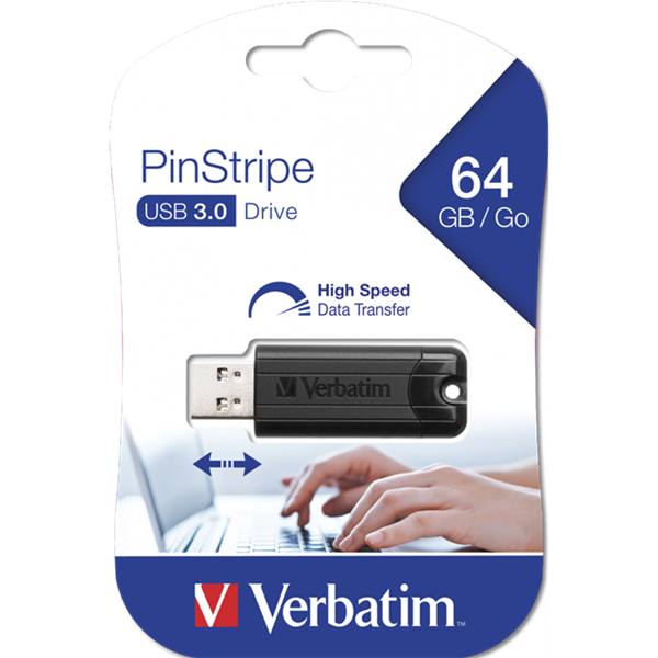 USB Stick Verbatim PinStripe USB 3.0 64GB Sort