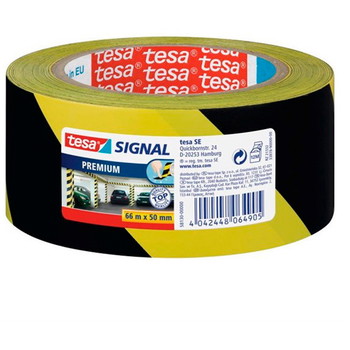 Tesa Signal Premium advarselstape 50mmx66m 65 my Sort/gul 