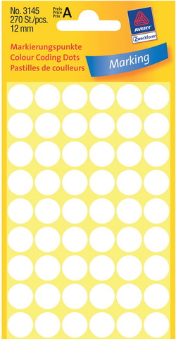 Avery 3145 Ø12mm etiket hvid 270stk