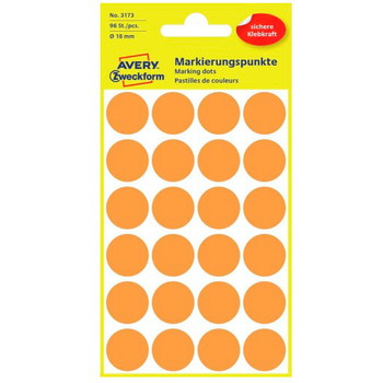 Avery 3173 farvekodingsdots Ø18mm lysorange