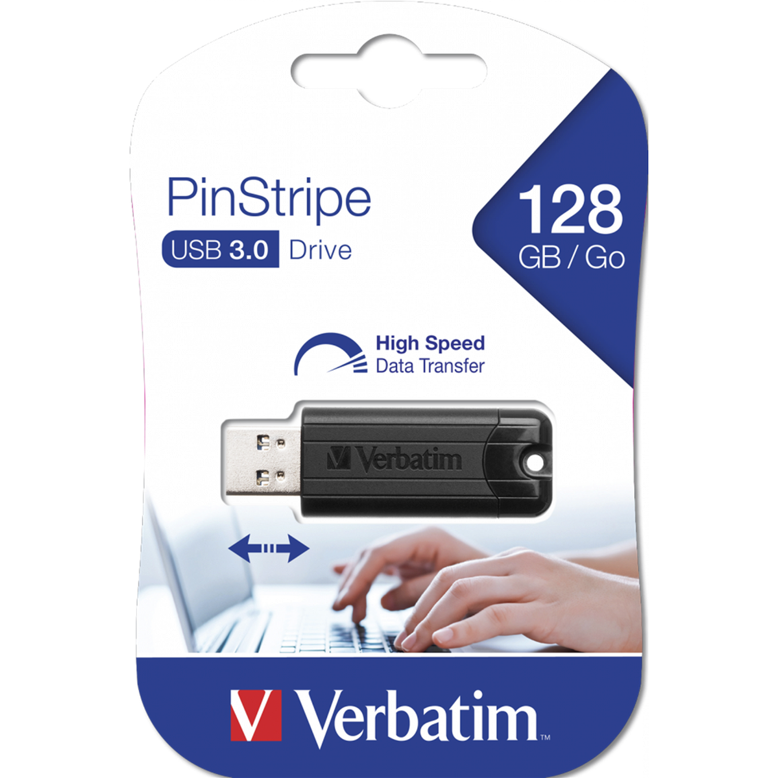USB Stick Verbatim PinStripe USB 3.0 128GB Sort
