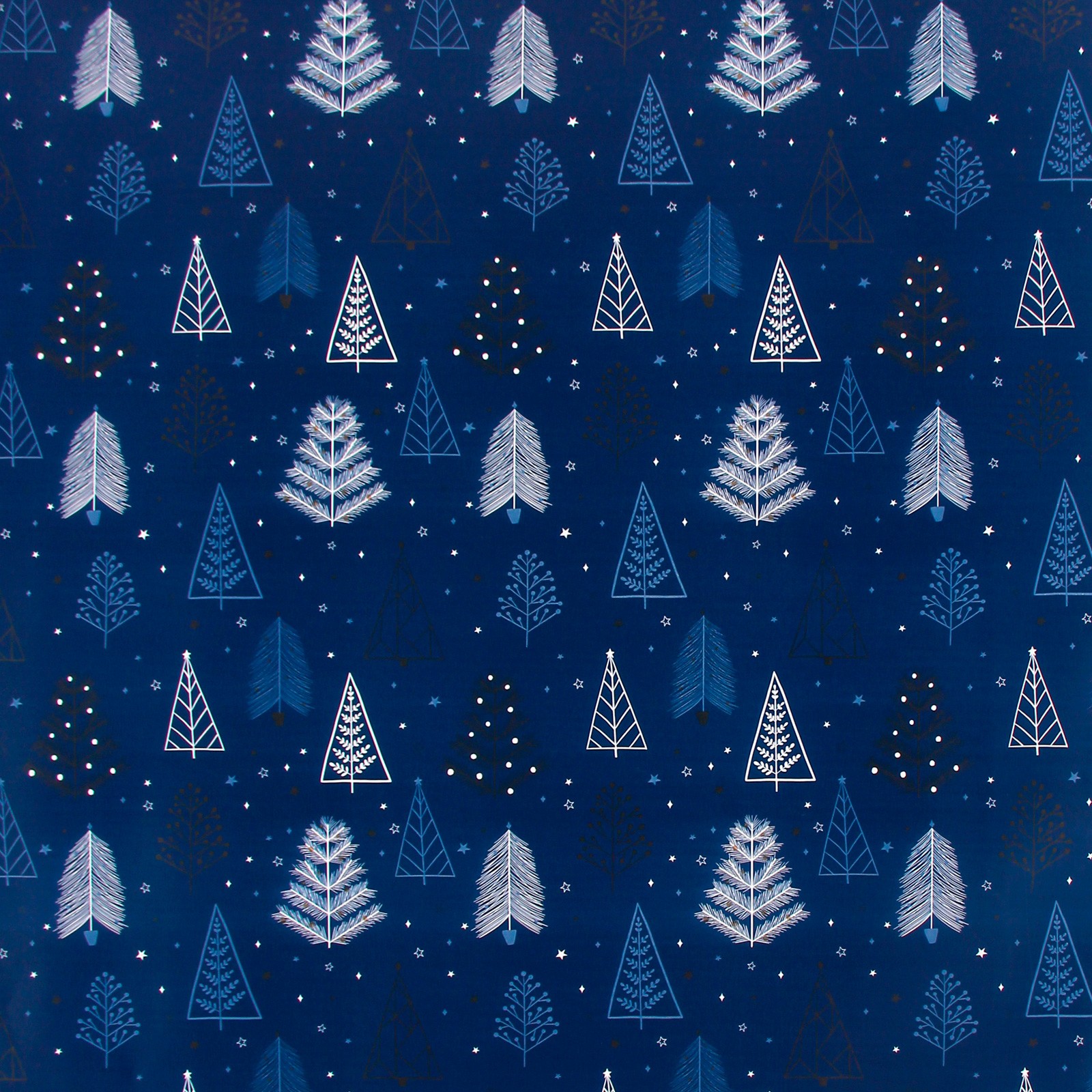 Julegavepapir L:150m B:70cm mørkeblå m/juletræer