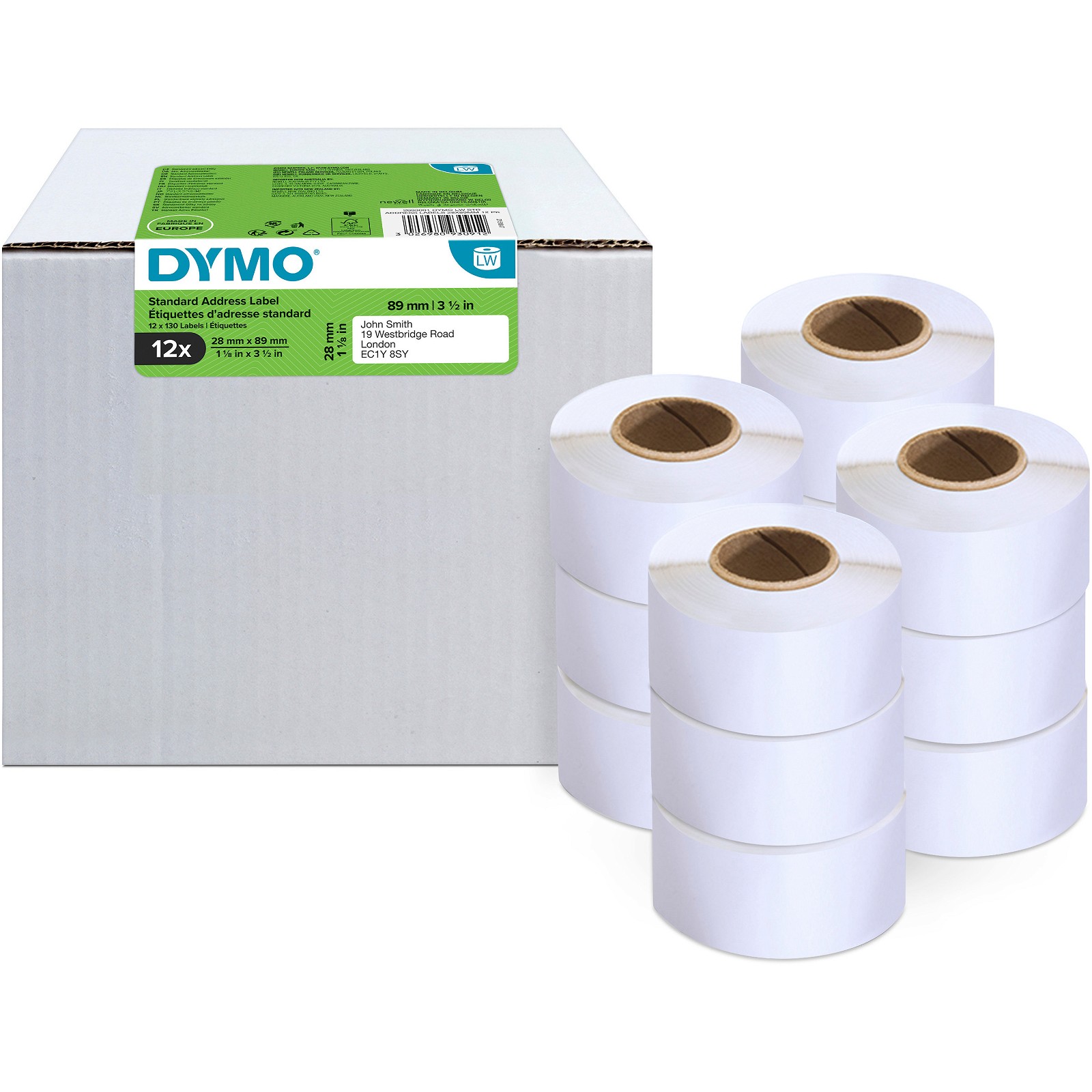 Dymo LabelWriter adresseetiketter 28x89 mm hvid 12 rl