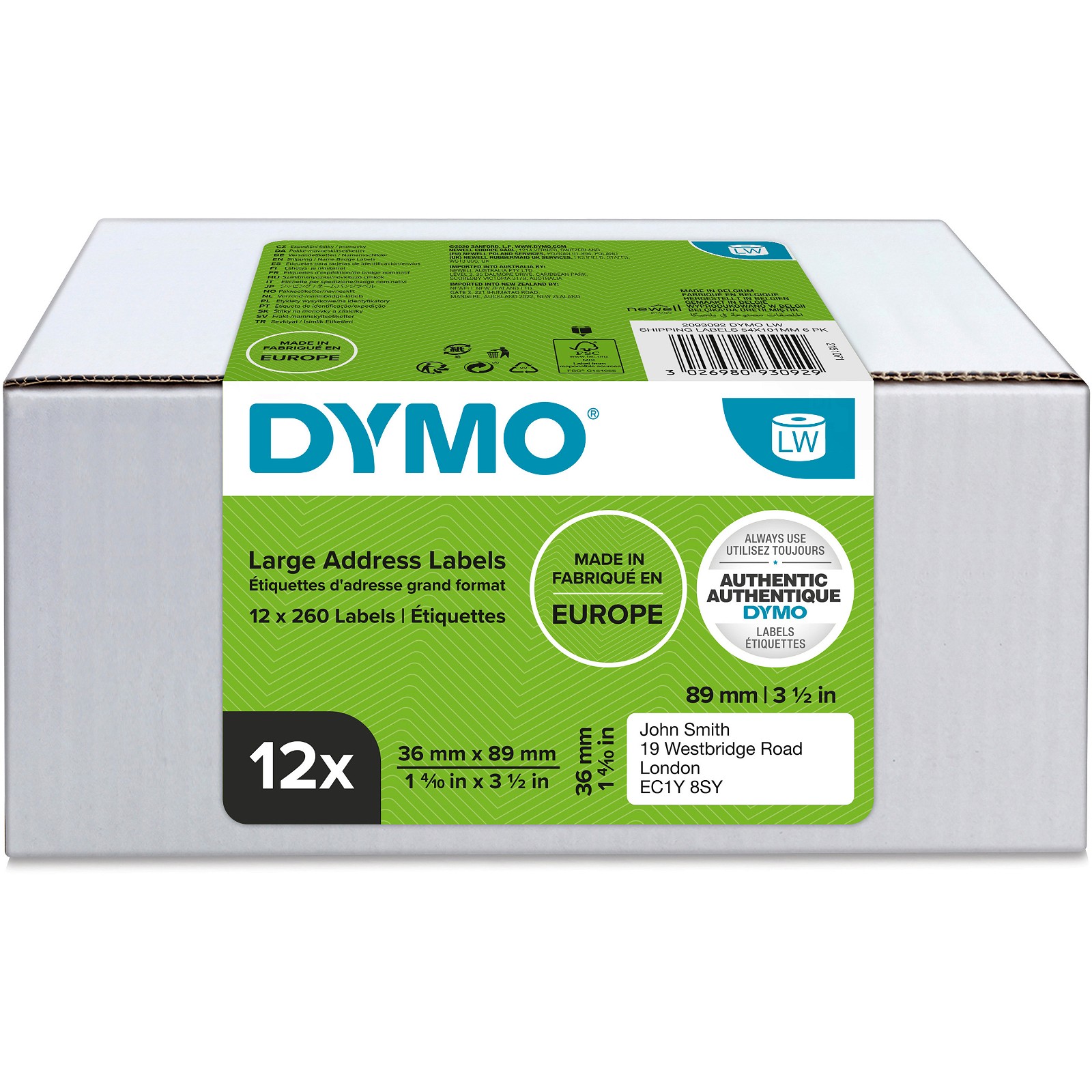 Dymo LabelWriter adresseetiketter 36x89 mm hvid 12 rl