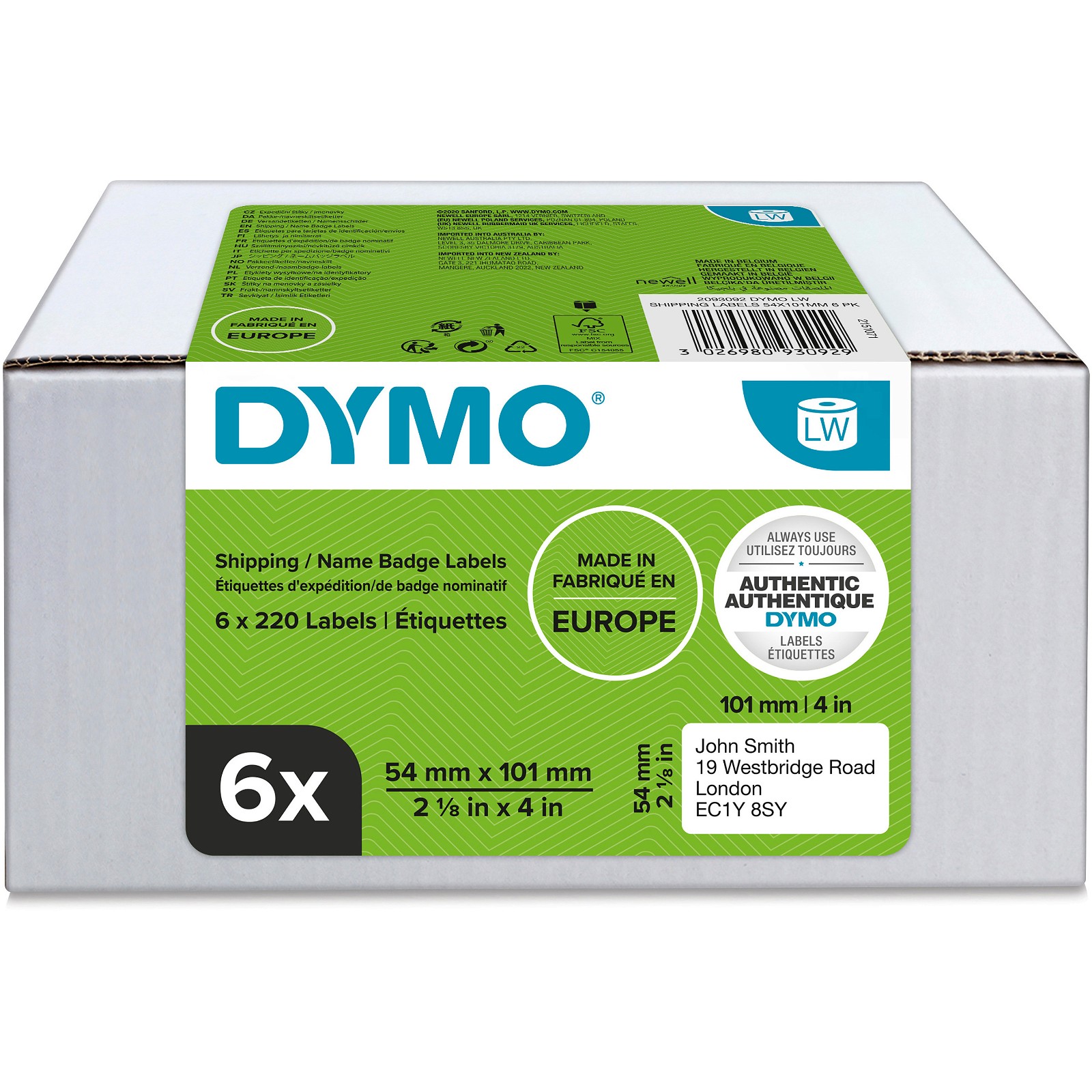 Dymo LabelWriter shippingetiketter 54x101 mm hvid 6 rl