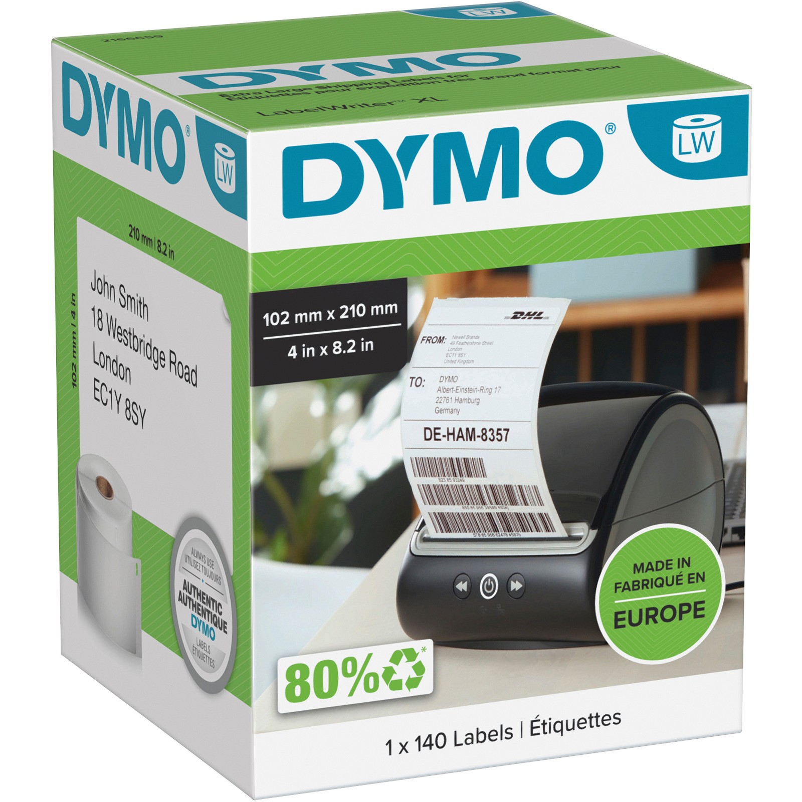 Dymo LabelWriter shippingetiketter 102x210 mm hvid 140 stk