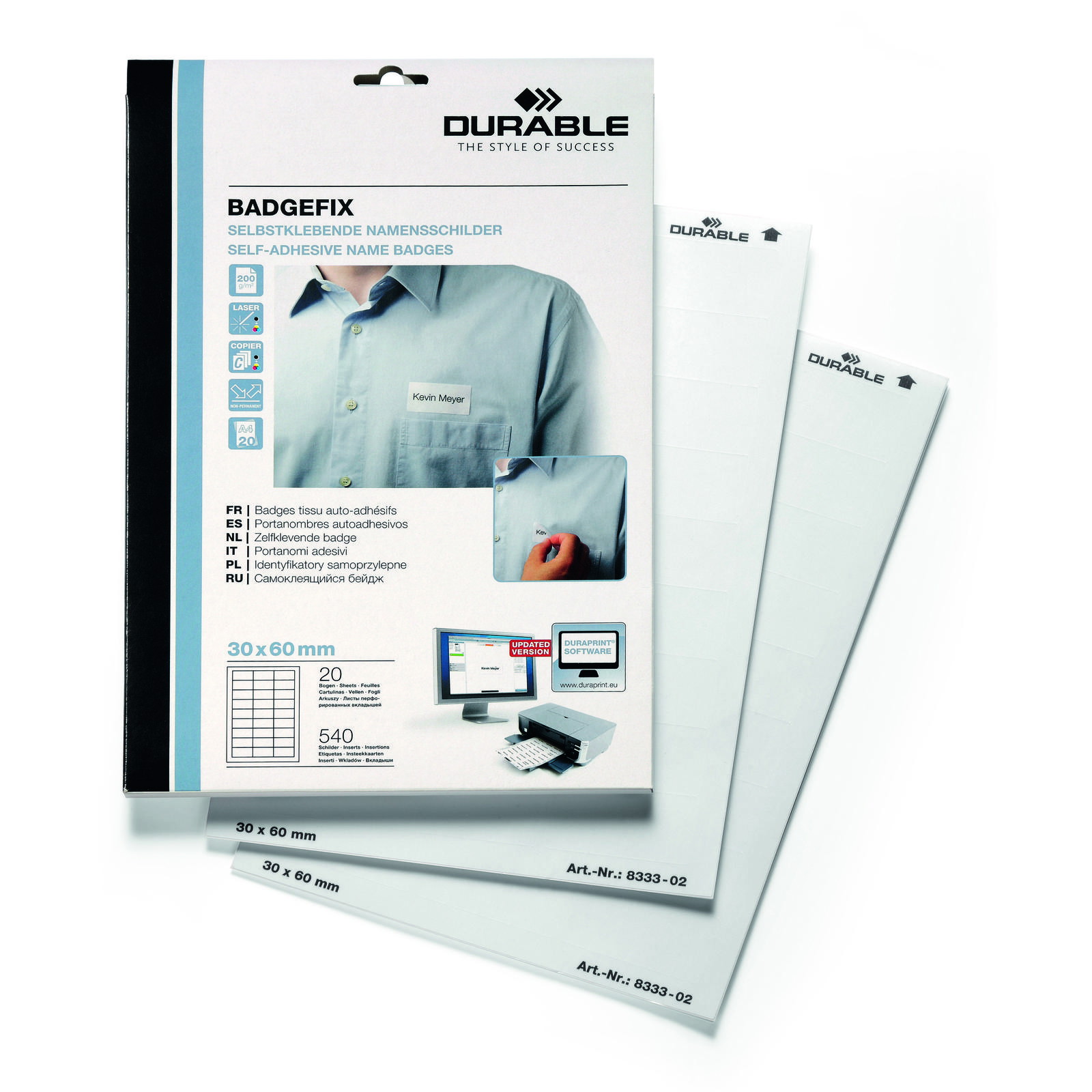 Durable navneetiketter 30x60mm hvid