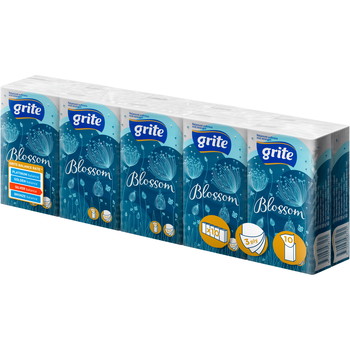 Grite Blossom lommetørklæder 3-lags 21x21cm hvid