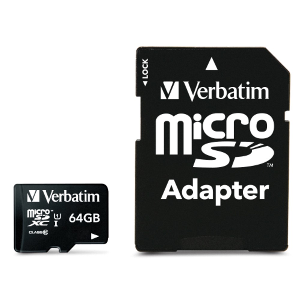 Memory Card Verbatim 64GB Micro SDHC m/adapter 