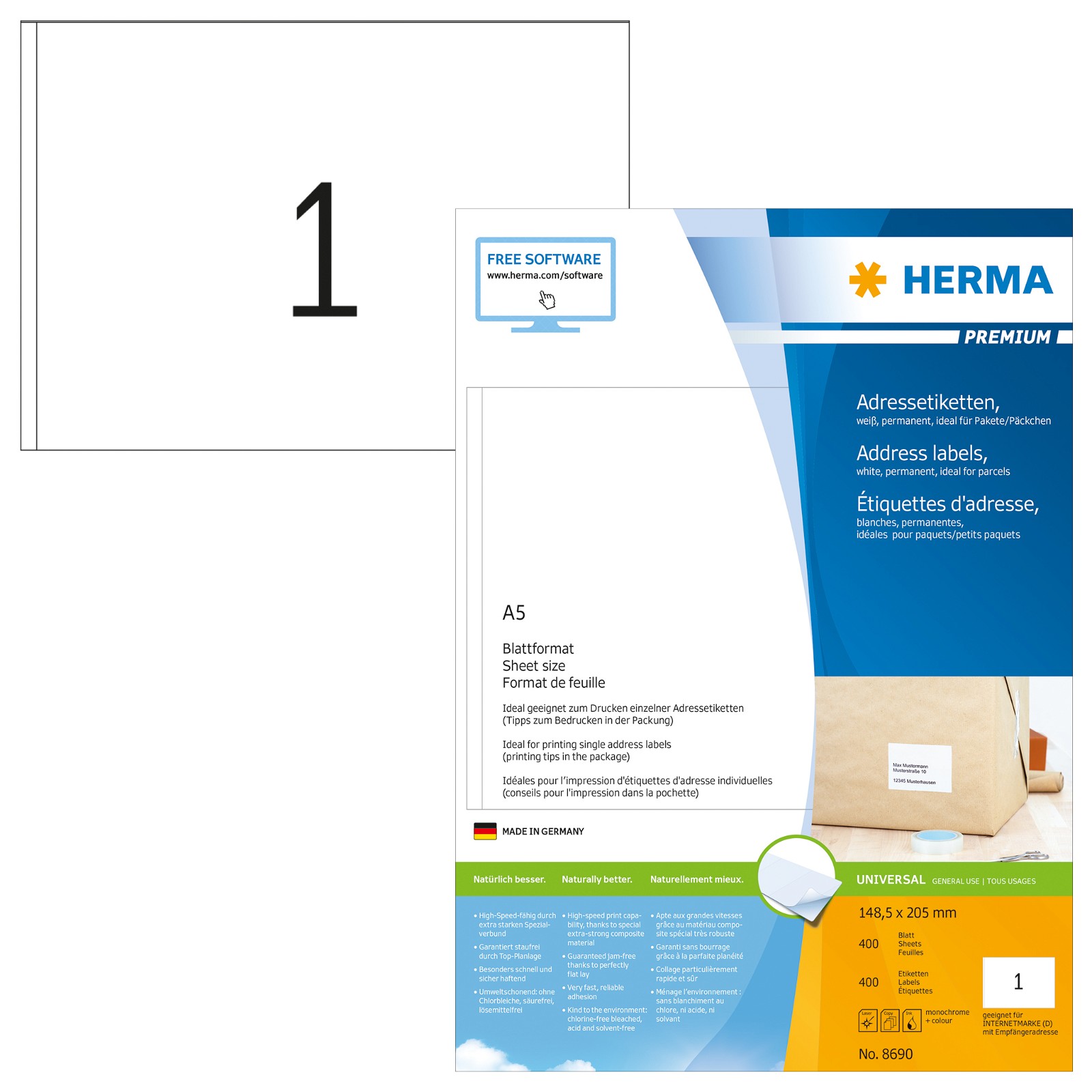 Etiket Herma 8690 A5 hvid æsk/400