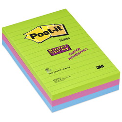 Post-it Super Sticky notes 102x152mm blå/pink/grøn 3stk