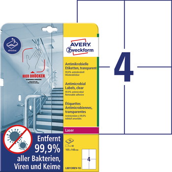 Avery L8013-10 antimikrobielle etiketter klar