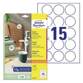 Avery 6225 etiketter Ø51mm hvid 150stk